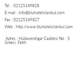 Blu Hotel stanbul iletiim bilgileri